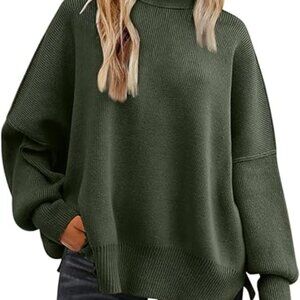 LILLUSORY Women's Sz M Army Green Oversized Batwing Ribbed Knit Sweater …